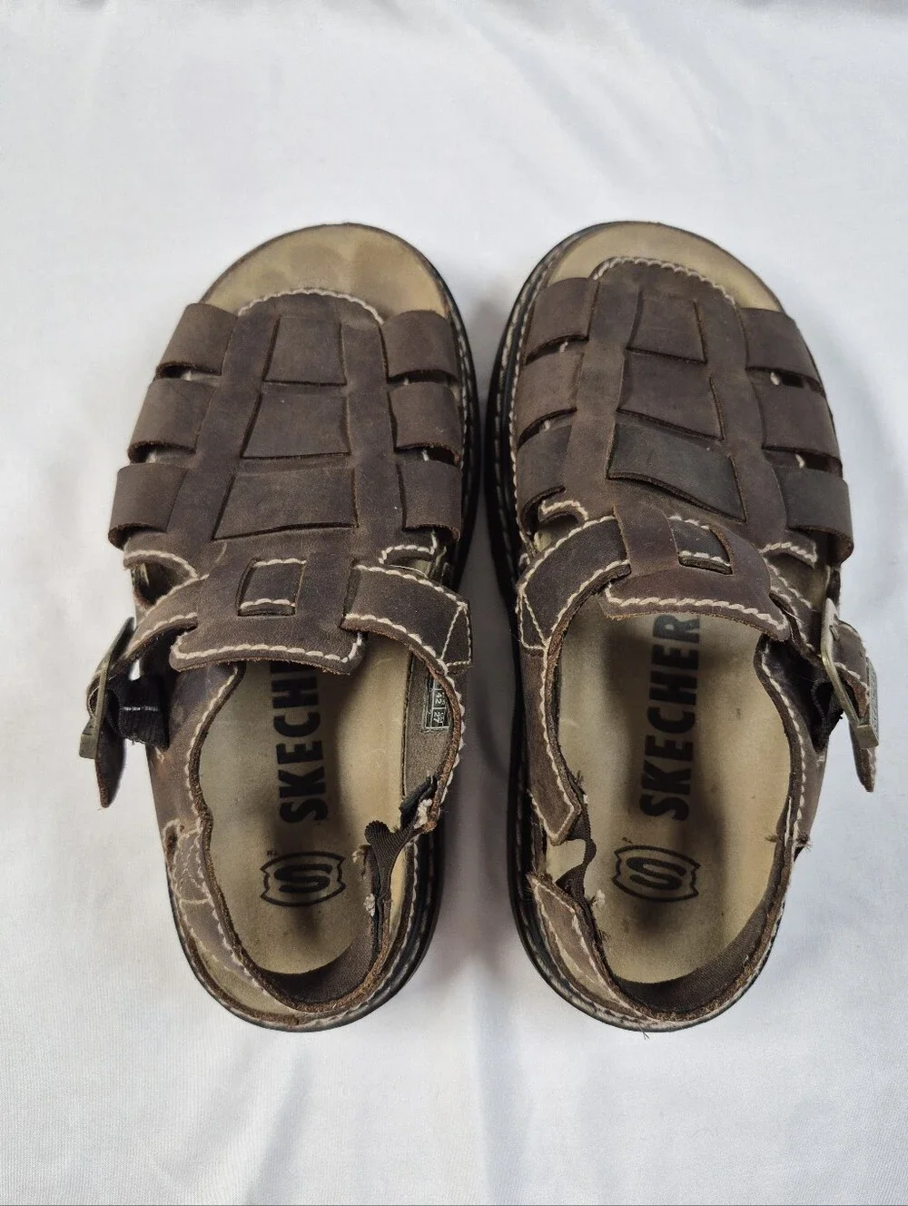Vintage Skechers Fisherman Sandals Jammers Mens 9 Brown Leather Y2K Chunky